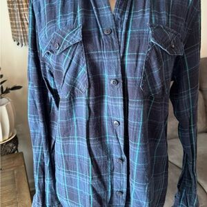 Arizona Jean Company Blue and Green Plaid Shirt- Small